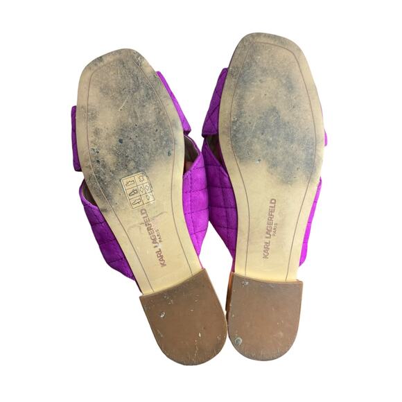 Karl Lagerfeld Rae Magenta Purple Suede Leather Quilted Open Toe Slide Sandals - Picture 11 of 11